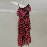 TWOTWINSTYLE Sexy Print Floral Sling Dress For Women V Neck Short Sleeve High Waist Colorblock Midi Dresses Female Summer