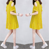Off Shoulder MIni Women Dress Sexy Party Short Sleeve Solid Color Dress A-line Female Round Neck Casual Short