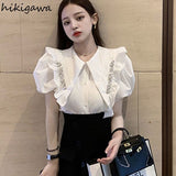 Puff Sleeve Blouse Women Sweet Peter Pan Collar White Shirts Fashion White Korean Y2k Tops 2023 Blusas Muer De