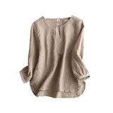 Spring And Summer Seven-Sleeved Cotton Shirt Women's New Collared Shirt Loose Women's Solid Color