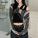 Korean Fashion Irregular Crop Tops Twp Piece Sets Hollow Out Grunge T-shirts Chic Streetwear Japanese Designer