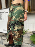 Fashion Women's Denim Skirt Elastic Waist Split Burr Camouflage Pocket Button Long Skirts Female Spring 2023 New