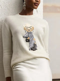 New Women's Bear Embroidered Retro Body Sweater College Style Knitted Shirt