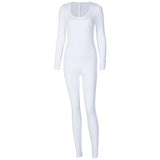 Skinny Yoga Jumpsuit Solid Color Long Sleeves Ribbed Bodysuit Casual Gym Fitness Running One Piece Overalls