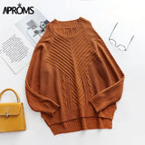 Aproms Elegant Cold Shoulder Knitted Loose Sweaters Women 2021 Autumn Winter Side Split Pullovers Streetwear Fashion Jumpers