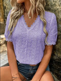 Summer New Solid-Color Short-Sleeved Hollow