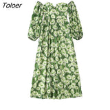 Women Sexy Off Shoulder Floral Print Casual Midi Dress Female Chic Strapless Back Zipper Summer Long Vestidos
