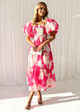 Spring And Summer Temperament Elegant Print Shoulder Bubble Sleeve Fashion