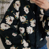 Floral Jackets Vintage Crop Puff Sleeve Jacket Women Autumn Winter Clothes Korean Fashion Coats Female Tops