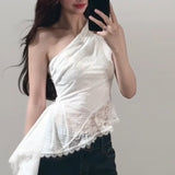 Price White Irregular Slanted Shoulder Sling Vest Women's Summer Design Slimming High-End Feel