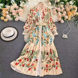 Court Style Dress With Belted Round Tie Long Sleeve Lotus Leaf Side Gasy Fairy A