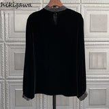 Blusas Mujer De Moda Temperament Blouses for Women Loose Fashion Velvet Black Tops Korean Vintage Offlce Lady Blouse