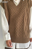 V Neck Women Sweater Vest Pullover Designed Twisted Casual Fall Loose Female Waistcoat Sleeveless Fashion