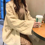 Women Sweaters Winter Cardigans Knitting Rhombus Horn Buckle Thick Loose All-match Students Autumn Korean Style Elegant