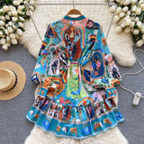 Fair Seaside Vacation V-Neck Broken Flower Dress Women's Summer New Ties With Big Tenders And Fairy
