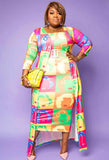 Plus Size Print Long Bodycon Dress with Matching