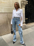 Elegant White Women Shirts Fashion Lapel Long Sleeve Office Blouse Casual Single-Breasted Hollow Out Top Female