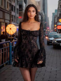 New Women's Clothing Temperament Fashion Lace Trumpet Long Sleeve Strap A Swing Dress