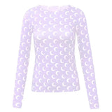 Summer Women'S Designer Moon Print T Shirt Lady Round Neck Long Sleeves Ice Silk Top Women Underwear Clothing