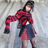 Gothic Short Sweater 2021 Summer Women Sexy Striped Cool Hole Broken Jumper Loose Alt Emo Dark Streetwear Y2k Top