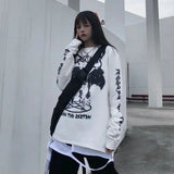 demon Print Oversized t-shirt y2k Female clothing Long leeve Casual Vintage black top Punk Gothic T-shirts Loose