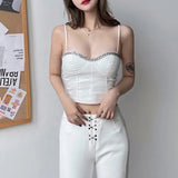 Sexy Patchwork Chain Tank Tops For Women Square Collar Sleeveless Slim Camis Female Summer Clothing Fashion