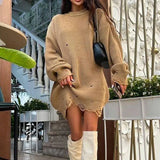 Y2K Women's Oversized Sweater Knitted Green O Neck Long Sleeve Pullover Tops Casual Party Sexy Club Sweaters Dresses