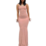 Summer Dresses Elegant Women Solid Color Spaghetti Strap Sleeveless Slip Long Dresses Casual Sundress Party Club