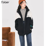 Women Fleece Thick Coat 2022 Winter Long Sleeve Stand Collar Loose Jacket Color Block Streetwear Warm Casual