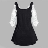 Women Fashion Lace Tank Top Summer Casual Lace Stitching Tank Top Multicolor Slim Cold Shoulder Vest New V-neck Stitching