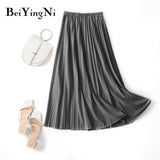 Pleated Midi Skirt Elastic High Waist Sweet Casual 2020 Summer Slim Long Preppy Woman's Skirts Maxi Black Skirt