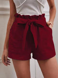 2025 Summer Women's Loose Flax Leisure Shorts Pocket Solid Colored High-Rise Broad