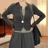 Dark Gray Slim Fake Two Knitted Shirt Women Autumn New Niche Temperament Thin Sweater