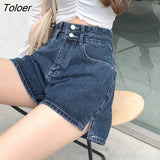 Women Shorts Side-slit Empire Retro Design Straight Denim Trousers Button Summer High Quality All-match Ulzzang Fashion
