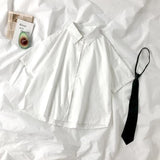 White Shirts Women with Tie Japanese Style Preppy Students BF Simple Solid Loose Summer Top Daily Streetwear
