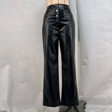 Toloer Women's Fall / Winter 2024 High-Waisted Leather Patchwork Trousers For Women's Casual Pants Leather Pants-Outfit