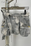 Fashion Women's Camouflage Skitr Multi Pocket Silhouette Spice Girl Street Low Waist Denim Skirt Summer 2023 New