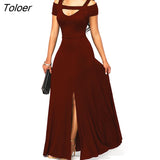 Women's Dresses Casual Long Maxi Evening Party Beach Long Dress Solid Wine Red Black Square Collar Summer