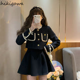 Temperament Outfits Fashion 2 Piece Sets Women Cropped Jackets High Waist Pleated Mini Skirt Suit Korean Elegant Set Y2k
