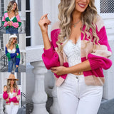 Women's Temperament V-Neck Long-Sleeved Sweater Fashion Jersey Thread White-Bordered Cuffs Knitted