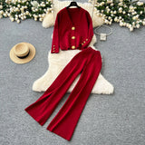 Small Fragrant Wind Two Sets Of Women's Autumn And Winter Knitted Jersey Jacket Sweater Casual