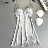 Women's Sexy Lingerie Summer Silk Night Gown Lace Patchwork Mini Night Dress Spaghetti Strap Sleepwear Ladies NO Chest