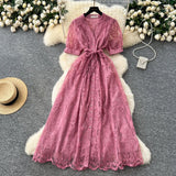 High-End Temperament Dress Women 2025 Summer Fashion Strap To Single Buckle Embroidery Mesh