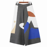 High Elastic Waist Black Pattern Knitting Wide Leg Pants New Loose Fit Trousers Women Fashion Spring Autumn 2023