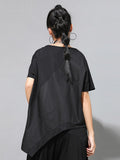 Women Back Hem Irregular Big Size Casual T-shirt New Round Neck Short Sleeve Fashion Tide Spring Summer 2023