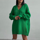 Y2K Women's Oversized Sweater Knitted Green O Neck Long Sleeve Pullover Tops Casual Party Sexy Club Sweaters Dresses