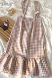 Kawaii Woolen Pink Plaid Mermaid Skirt Women Autumn Japanese Sweet Elegant High Waist Slim Strap Long Skirts Soft