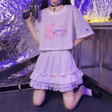 Kawaii White Mini Skirts Women Harajuku Ruffle Lace Bow Patchwork High Waist Pleated Skirt Japanese Style Soft