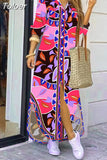 For Women 2023 Spring Summer Casual Loose Print Long Shirt Dress Button Up Long Sleeve Midi Elegant Vintage