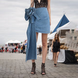 Toloer Spring New Stereo Rose Decorative Design Sense High Waist Show Thin Denim Skirt Women's A Word Wrap Hip Skirt-Outfit